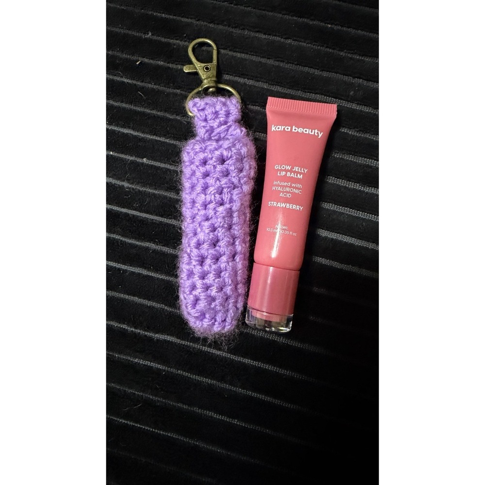 Handmade Crochet Lip Balm Holder Keychain + Kara Beauty Strawberry Lip Balm